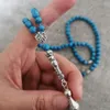 Abbigliamento rosario musulmano 99 perle blu turchese sintetica in pietra tasbih foglia d'argento nappa subha islamica tespih perle di preghiera