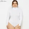 Kvinnors jumpsuits rompers sexig plus size bodysuit sköldpadda hals romper bodycon långärmad bomull höst vinter damer toppar mager svart vit röd 230625