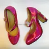 Dress Shoes Luxury Beaded Women Round Toe Rose High Platform Chunky Heel Pumps Mirror Patent Leather Ankle Strap Heels