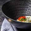 Servis uppsättningar japansk bordsrestaurang Noodle Soup Bowl 7 tum svart retro randig keramisk runda djup