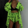 Женские спортивные костюмы Boozrey Shorts Set Homewear Fashion Lose Print 2 Piece Sets Женские наряды повседневные кружевы с длинными рукавами халаты с высоким