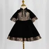 Fille robes enfants velours genou-longueur robe de soirée haut col rond gland nœud Performance enfants exquis première Communion robe