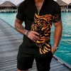 Herrespår Summer Men Casual Set Lion Pattern Polo Shirt Shorts Men's Tracksuit 2 Pieces Outfit Clothing for Men Fashion Men's Polo Set 230625