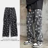 Мужские джинсы American Washed Street Hip Hop Мужские джинсы Vintage Star Big Poet Loose Straight Bla Спецодежда Джинсы Брендовые мужские брюки J230626