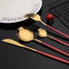 Dinnerware Sets 30PcsSet Stainless Steel Dinner Black Gold Dinnerware Set Knife Fruit Fork Spoon Cutlery Set Kitchen Tableware Silverware Sets 230625