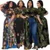 Plus Size 4XL 5XL Womens Designer Dresses Fashion Nightclub Clothes Pile Sleeves Mesh Hollow Out Dress Top Clothing