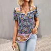 Kvinnors blusar Bohemian Casual Shirt 2023 Girls 'Style Elegant Printed Women's Sexy V-Neck Ruffle Sleeve Button Lace Up Women Top