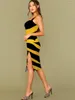 Abiti casual 3D Dress Stripe Women Zebra Halter Senza maniche Gradient Print Yellow Bodycon Abbigliamento donna Club Vintage Beach