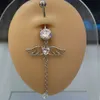 Anéis de botão de sino de umbigo Anéis de umbigo de aço inoxidável Flor de asa de borboleta Zircão pendente para mulheres Anéis de umbigo de barriga Jóias de piercing no corpo 230626