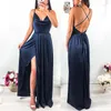 Robes décontractées Robe d'été sans manches Sexy col en V longue longueur au sol tenue de banquet Slim Split femmes