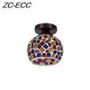 Taklampor ZC-ECC Retro Mosaic Round E27 Lamp Creative Stained Glass LED Light for Dining vardagsrum inomhusdekorbelysning