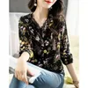 Blusas Femininas Costura de Renda Blusa de Manga Longa Feminino 2023 Qualidade Casual Simples Estampado Decote em V Coreano Emagrecedor Tops Finos