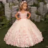 Robes de fille dentelle supérieure appliques perles corset jupe en tulle en couches est garnie de lacets broderie laçage boutons fête de mariage