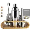 Bar Tools 750ml/600ml Stainless Steel Bar Cocktail Shaker Set Barware Tools Shaker Sets with Wooden Rack 230625