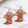 Boucles d'oreilles pendantes Western Cowboy bois bottes chapeau pendentif goutte boucle d'oreille pour les femmes réversible imprimé en bois fête bijoux cadeaux