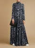 Ethnic Clothing Abaya For Muslim Women High Neck Long Sleeve Sun Group Dubai Dress Loose Elegant Leopard Casual Kaftan Gown