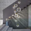 Lampes suspendues moderne anneau rond lampe Simple salle à manger suspension pour la maison chambre escalier barre métal verre luminaires T9