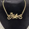 Pendant Necklaces AurolaCo Custom Name Necklace with Crown Personalized Cuban Chain Necklace Stainless Steel Nameplate Necklace for Women Gift 230626