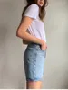 Frauen Shorts Frauen Hohe Taille Gerade Denim 2023 Sommer Asymmetrische Schräge Knopfleiste Weibliche Blaue Kurze Hosen Jeans