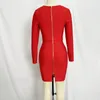 Casual Dresses Factory Wholesale Women's Red Long Sleeve Square Collar Eastic Tight Sexy Celebrity Boutique Cocktail Party Bandag Dress