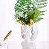 Vases White Resin Vase Flower Pot Nordic Style Cute Human Head Flower Vases Basket Pen Brushes Holder Home Decoration 230625