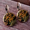 Stud Earrings Wild Yellow Sunflower Glass Dome Circular Colored Geometric Oil Painting Pendant Female For Spring And Summer