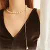 Chains The Simple Imitation Pearl Choker Round Pendant Necklace Adjustable Asymmetric Y Long Chain For Women Chest Back Jewel