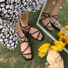 Nova Moda Feminina Sandálias Salto Plano Faixa Estreita Alça Traseira Sapatos Gladiador de Verão Senhoras Casual Verão Praia Slides