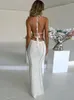 Lässige Kleider sexy hohl aus out rückenfreies Strick Maxi Kleid Frauen aus Schulter ärmelloser Körperkonsum schnüren massive elegante weibliche Strandoutfits