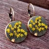 Stud Earrings Wild Yellow Sunflower Glass Dome Circular Colored Geometric Oil Painting Pendant Female For Spring And Summer