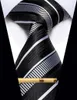 Bow Ties lüks çizgili kravat adam jacquard siyah beyaz kravat ile klip seti erkek shrit elbise aksesuarları corbatas para hombre hediye