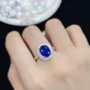 Anel de casamento Menina Simulado Safira azul Cristal zircão Diamante banhado a ouro branco Anel de platina Anel de festa Jóias Presente de aniversário Ajustável