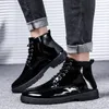 أحذية جديدة براءة اختراع جلدية أحذية الرجال البريطاني على الطراز القوطية الكاحل الأحذية الشرير الرجال الأسود دراجة نارية أكسفورد أكسفورد سميكة وحيد أعلى الأحذية