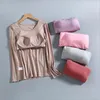 Ropa de dormir para mujer, Pijama de algodón Modal para mujer, Pijamas para mujer, almohadilla para el pecho, pantalones de manga larga, conjunto de Pijamas de talla grande, conjunto holgado con copa de sujetador E96