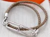 5A Charm Bracelets HM Pulsera de correa de cuero genuino en color albaricoque para mujeres con bolsa para polvo Tamaño de caja 16-21 Fendave