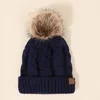 Beanies Winter Oversized Solid Color Cable Knitted Pom Beanie Hat With Fleece Lining