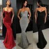 Abiti da sera sexy in argento con paillettes senza spalline Abiti da sera lunghi a sirena Plus Size Abiti da spettacolo senza maniche su misura