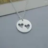 Pendant Necklaces Stainless Steel Minimal Mother Two Daughter Jewelry Heart Cutout