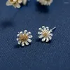 Saplama Küpe Kadınlar Için 925 Ayar Gümüş Kiraz Çiçeği Çiçek Küçük Papatya Küpe Küpe Moda Takı Gümüş