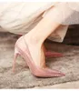 Zapatos de tacón alto de cuero de marca para mujer, zapatos de tacón puntiagudos brillantes, zapatos de fiesta sexis cómodos