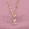 Pendentif Colliers FJ Femmes Filles 585 Or Rose Couleur Lumière Petit Cristal Libellule Collier