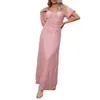 Этническая одежда Женщины одеваются розовые сексуальные блестки с короткими рукавами модный фон длинный высокий талия свободные банкет лодыжки элегантное сладкое платье.