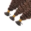 Estensione dei capelli ricci castano scuro I Tip Remy ricci crespi Microlinks Estensioni dei capelli Itip pre incollati 100g