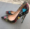 Moda gorąca skóra graffiti super wysokie obcasy przyjęcie weselne buty kobiety 8/10 / 12 cm plus size 43 44 45