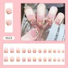 Falska naglar 24st tryck på falsk konstuppsättning kort akryl återanvändbar rosa franska nagelips kawaii med design löstagbar