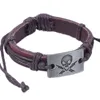 Charm-Armbänder, tibetisch versilbert, Totenkopf-Armband aus echtem Leder, für Damen und Herren, Schmuck, Pulsera Lederen Armband