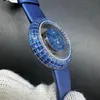 Montre homme New Iced Diamonds cadran bleu montre diamants boîtier 37.5MM bracelet en cuir mouvement à quartz