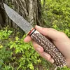 Camping Hunting Knives Fixed Outdoor Hunting Knife 5Cr15Mov Blade With Damascus Coating Faux Ivory Handle High Quality Sheath Fishing Hiking CampingHKD230626