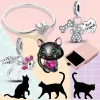 925 silver beads charms fit pandora charm Black Cat Pet Dog Set Paw Schnauzer Akita Pug charm set