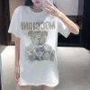 2023 Vit kortärmad t-shirt kvinnlig koreansk mellanlängd lös borrbjörn plus storlek skjorta sommarkvinna tshirts